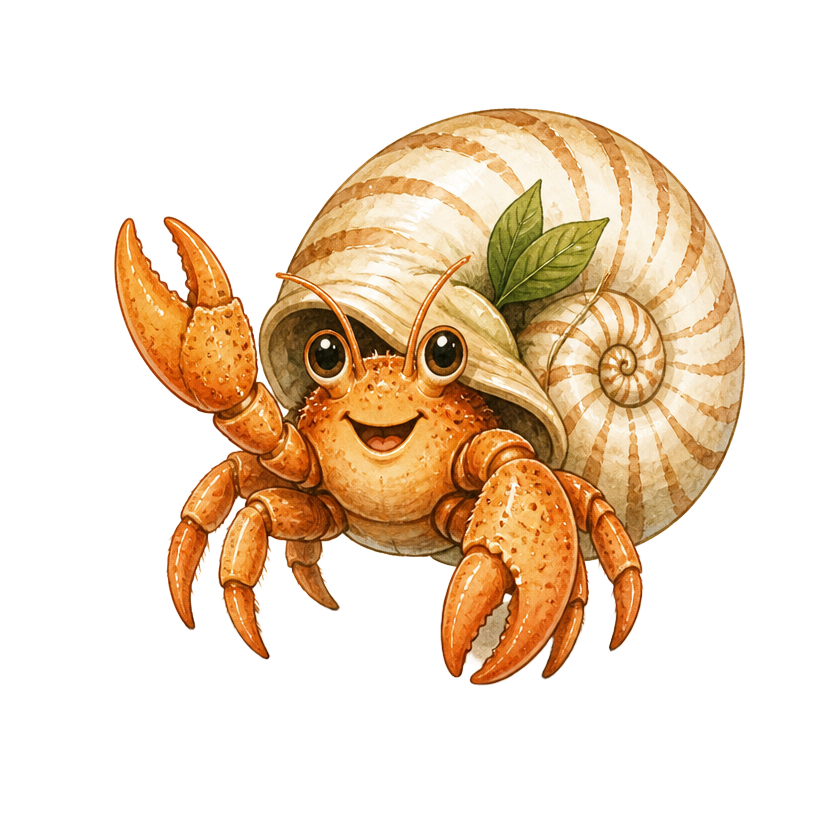 Hermie the hermit crab, the Shell Trail guide